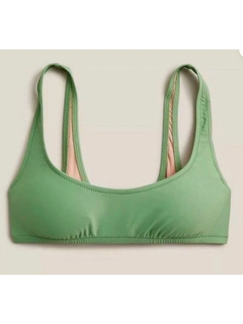 J.Crew Scoop-Neck Bikini Top In Green With Adjustable Back Clasp Fully Lined And